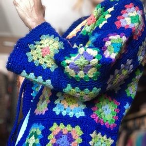 Vintage handmade granny crochet flower power cardigan
